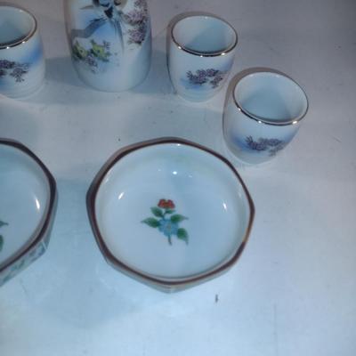 Assorted Hand Painted Asian Dishes- Includes Sake Set