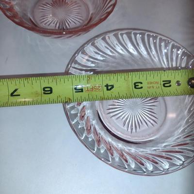 Set of Five Pink Glass Swirl Design Berry Bowls- Approx 5 1/4" in Diameter