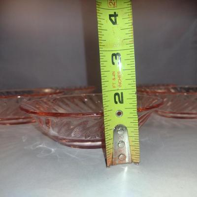 Set of Five Pink Glass Swirl Design Berry Bowls- Approx 5 1/4" in Diameter