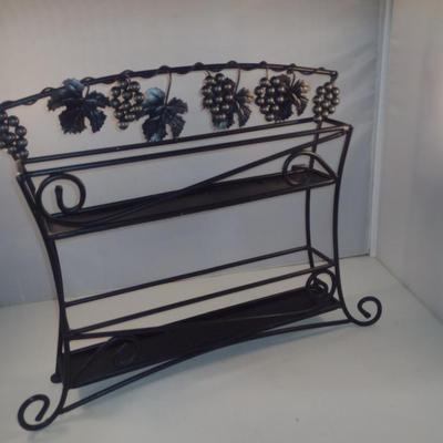 Two Tier Metal Spice Rack with Grape and Leaves Decorative Design- Approx 14" Wide