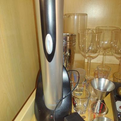 Assorted Bar Ware- Utensils, Oster Cork Remover, Plastic Pitcher with Goblets