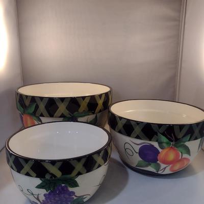 Certified International Hand Painted, Nesting Ceramic Bowls- Three Pieces- 11", 9 1/2", and 8" in Diameter