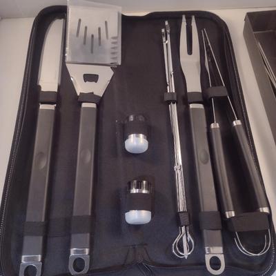 Grilling Accessories- Utensil Set, Metal Skewers, Plastic Serving Baskets with Liners