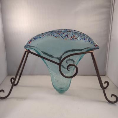 Art Glass Vase with Metal Stand