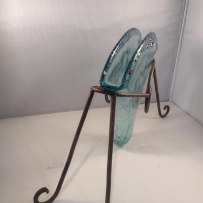 Art Glass Vase with Metal Stand