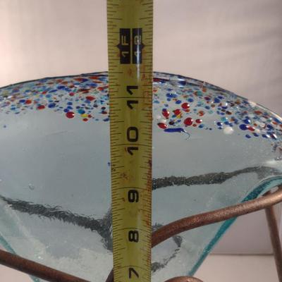Art Glass Vase with Metal Stand