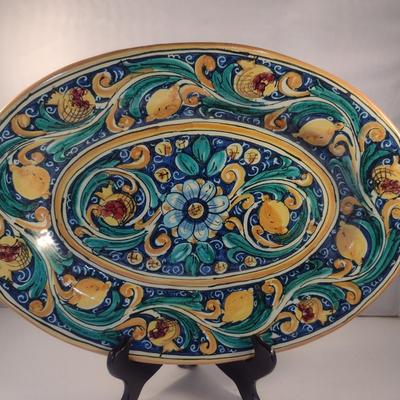 Hand Painted Italian Ceramic Platter- Approx 16" x 11 1/2"