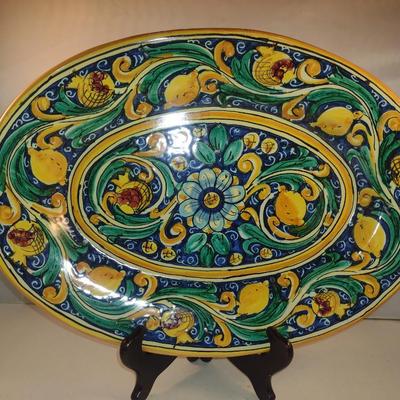 Hand Painted Italian Ceramic Platter- Approx 16" x 11 1/2"