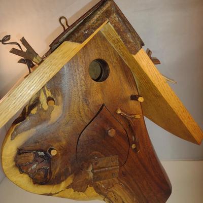 Whimsical House Wren Birdhouse- Locally Created from Multiple Woods and Antique Tin Shingle