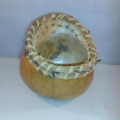 Hand Crafted Gourd Bowl with Long Leaf Pine Accented Rim