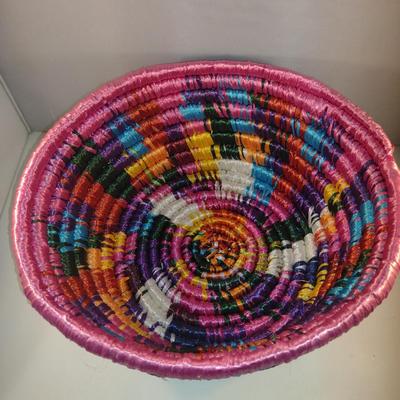 Colorful Hand Crafted Basket- Approx 15" in Diameter