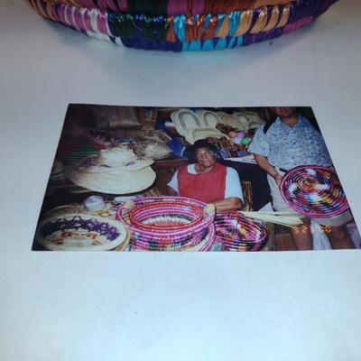 Colorful Hand Crafted Basket- Approx 15" in Diameter