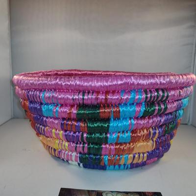 Colorful Hand Crafted Basket- Approx 15" in Diameter