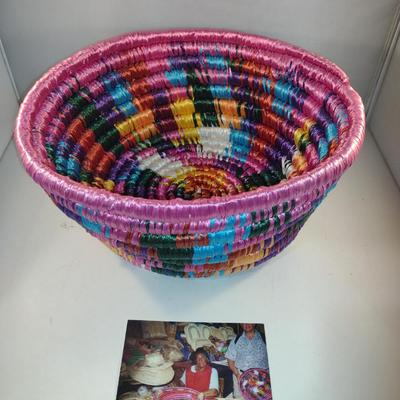 Colorful Hand Crafted Basket- Approx 15" in Diameter