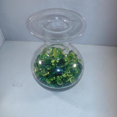 Art Glass Vase with Glass Pebble Filler- Approx 10" Tall
