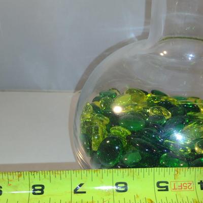 Art Glass Vase with Glass Pebble Filler- Approx 10" Tall
