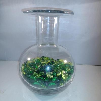 Art Glass Vase with Glass Pebble Filler- Approx 10" Tall