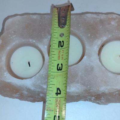 Rose Quartz Tea Light Candle Holder- Three Cavity- Approx 7" x 4"