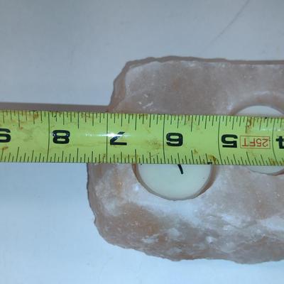 Rose Quartz Tea Light Candle Holder- Three Cavity- Approx 7" x 4"