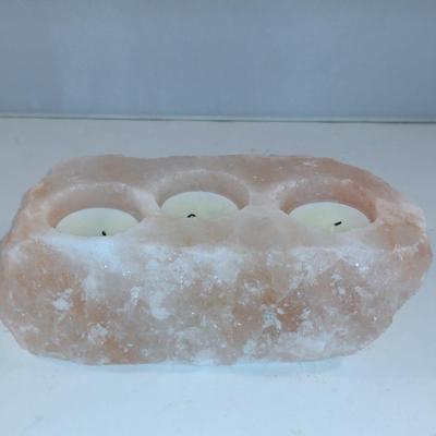 Rose Quartz Tea Light Candle Holder- Three Cavity- Approx 7" x 4"
