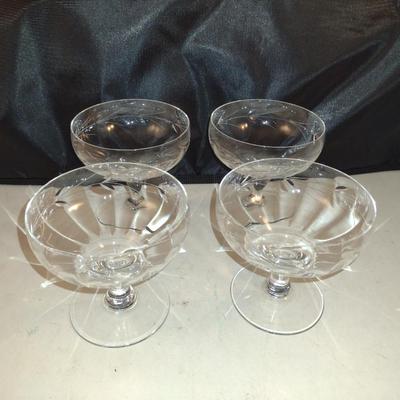 Etched Crystal Champagne Coupes/Sherbet Glasses- 12 Pieces