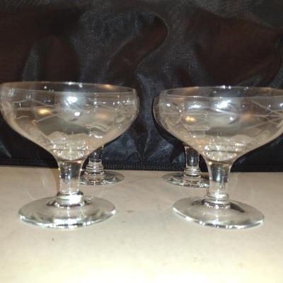 Etched Crystal Champagne Coupes/Sherbet Glasses- 12 Pieces