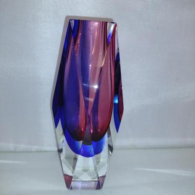 Faceted Geometric Mandruzzato Murano Glass Vase- Approx 6 3/4" Tall