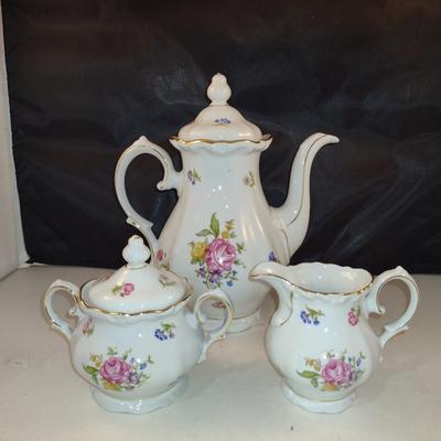 Winterling Bavaria Germany Coffee Pot with Creamer and Covered Sugar Bowl- Mignon Pattern
