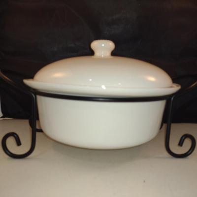Certified International Porcelain Covered Vegetable Bowl with Metal Stand- Approx 11 1/4" in Diameter