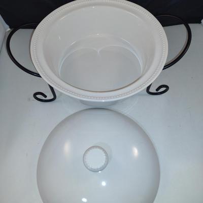 Certified International Porcelain Covered Vegetable Bowl with Metal Stand- Approx 11 1/4" in Diameter