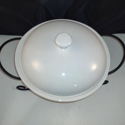 Certified International Porcelain Covered Vegetable Bowl with Metal Stand- Approx 11 1/4" in Diameter