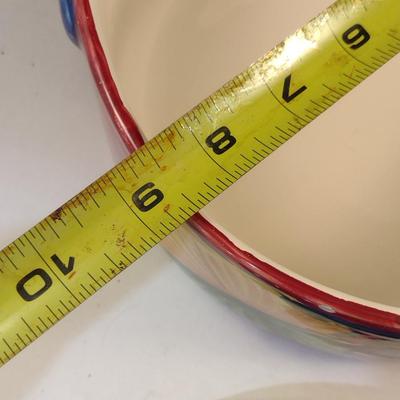 Hand Painted Italian Ceramic Vegetable Bowl with Lid- Approx 8 3/4" in Diameter