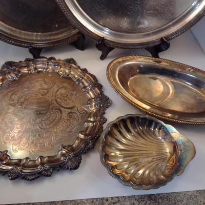 Collection of Metal Serve Ware- Trays and Bowls