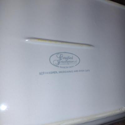 Certified International Porcelain Rectangular Serving Bowl with Metal Stand- Approx 10" x 15"
