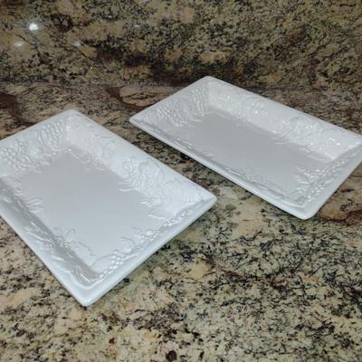 Pair of Embossed Porcelain Serving Plates- Approx 13 1/4" x 8 1/2"