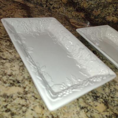 Pair of Embossed Porcelain Serving Plates- Approx 13 1/4" x 8 1/2"