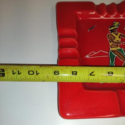 Glazed Ceramic Native American Design Ashtray- Approx 8 3/4" Square