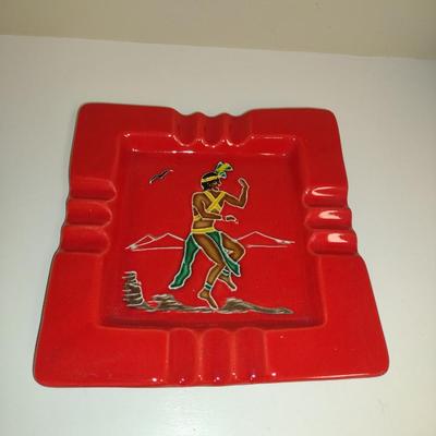 Glazed Ceramic Native American Design Ashtray- Approx 8 3/4" Square
