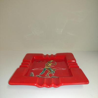 Glazed Ceramic Native American Design Ashtray- Approx 8 3/4" Square