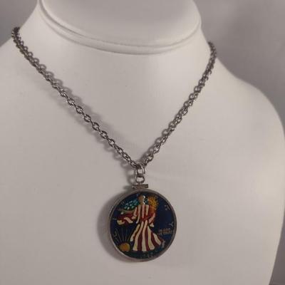 Colorized 1942 Walking Liberty Half Dollar Coin Pendant- Sterling Silver (#7)