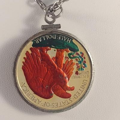 Colorized 1942 Walking Liberty Half Dollar Coin Pendant- Sterling Silver (#7)