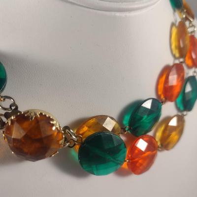 Vintage Double Strand Chunky Necklace with Gold Tone Accents- Marked West Germany
