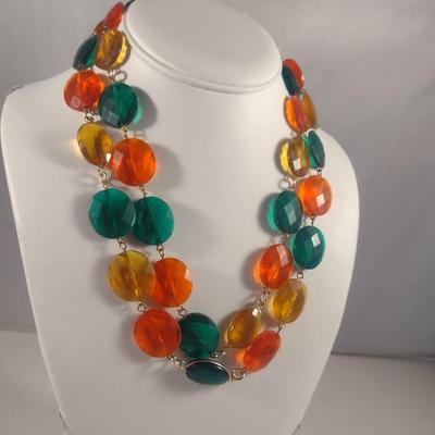 Vintage Double Strand Chunky Necklace with Gold Tone Accents- Marked West Germany