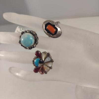 Trio of Sterling Silver Rings- Assorted Sizes (#10)