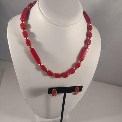 Vintage Beaded Necklace and Clip-on Earring Set (#16)