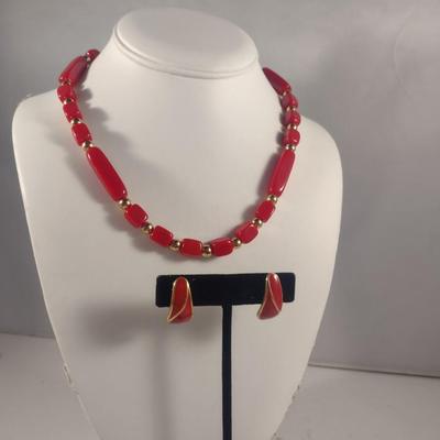 Vintage Beaded Necklace and Clip-on Earring Set (#16)
