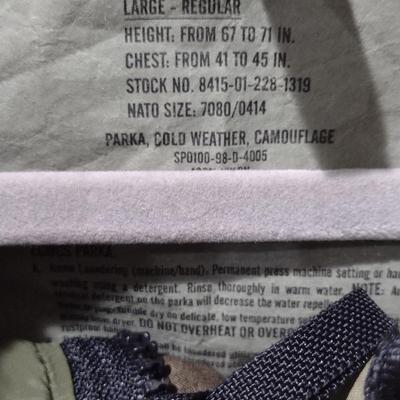 Camouflage Cold Weather Parka and Pants- Size Large