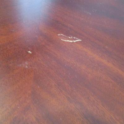 Antique Ethan Allen Round Inlaid Crotch Mahogany 2 Drawer Side Table (LR)