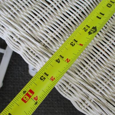 Antique White Wicker Side Table With Magazine Shelf (SR)