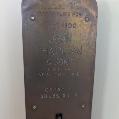 Antique John Chatillon & Sons Brass Hanging Scale Type 100 50lbs New York USA (K)